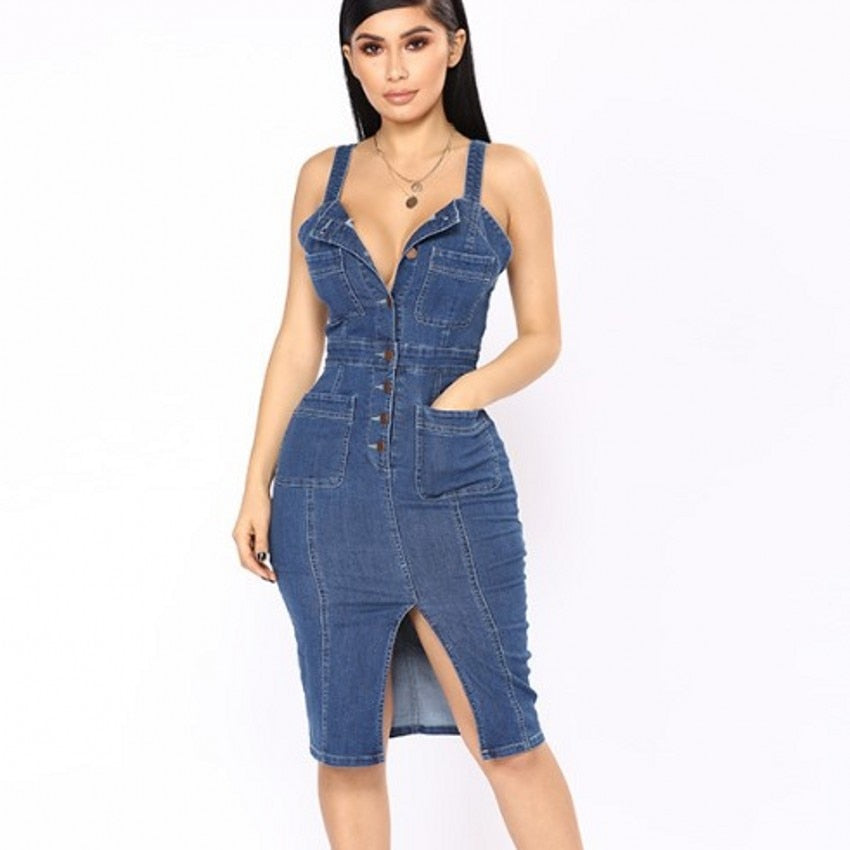 Sexy Spaghetti Strap Sleeveless Jeans Dress