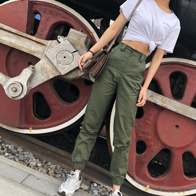 High Waist Ankle-Length Safari Style Hip Hop Womens Cargo Pants