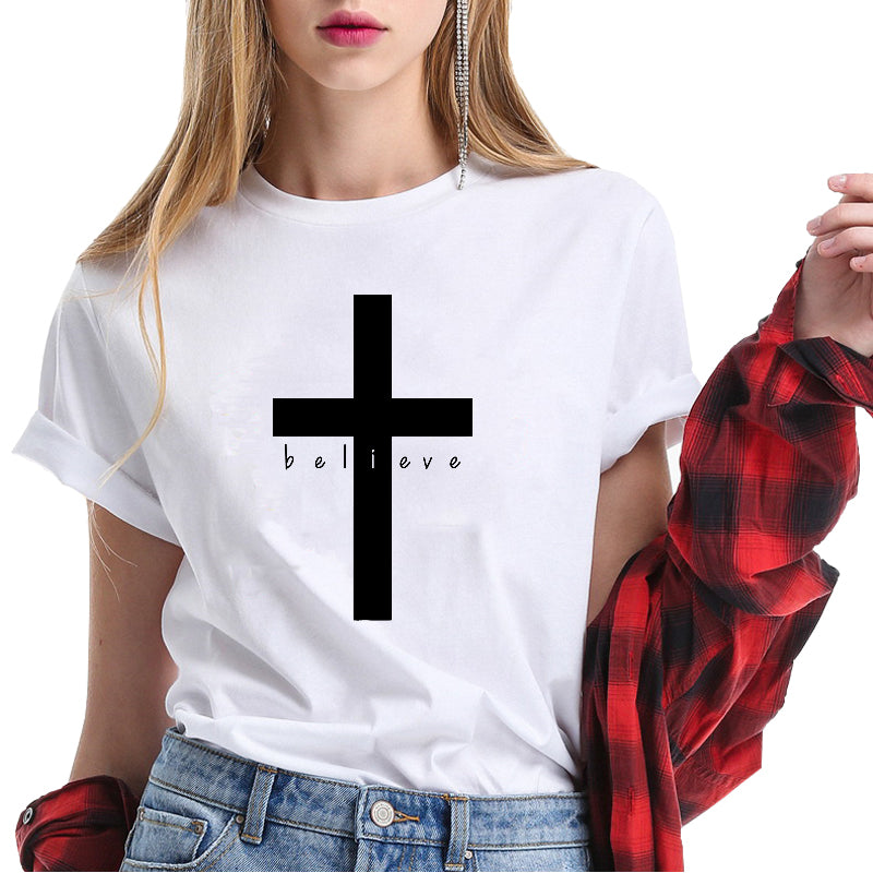 Loose Fit Cross Print Women Tshirt