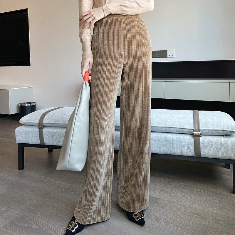 Irregular Flocking Double Sided Knitted Slim High Waist Wide Leg Pants