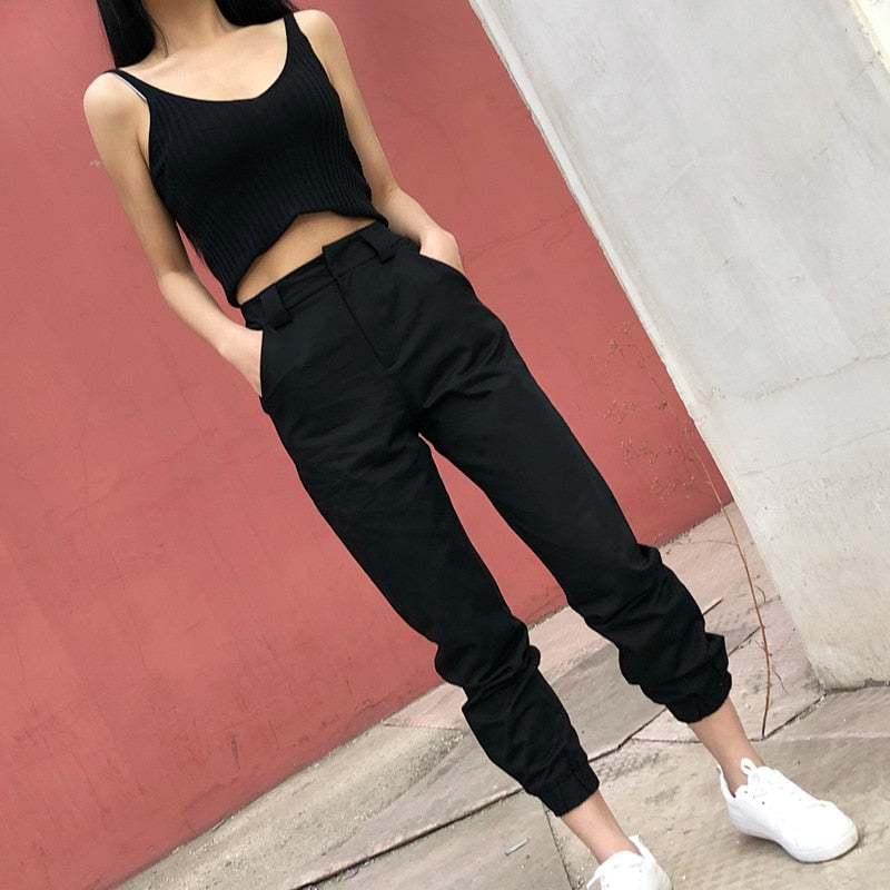 High Waist Ankle-Length Safari Style Hip Hop Womens Cargo Pants