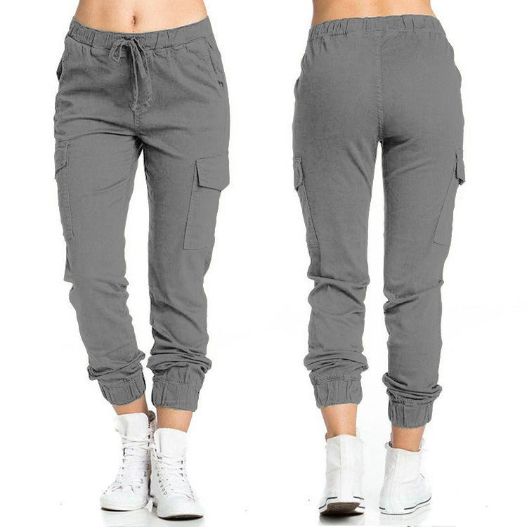 Casual Elastic Waist String Side Pocket Trousers