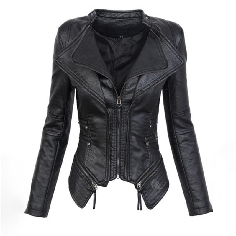 Gothic Faux Leather Motorcycle Collar Fold Jacket