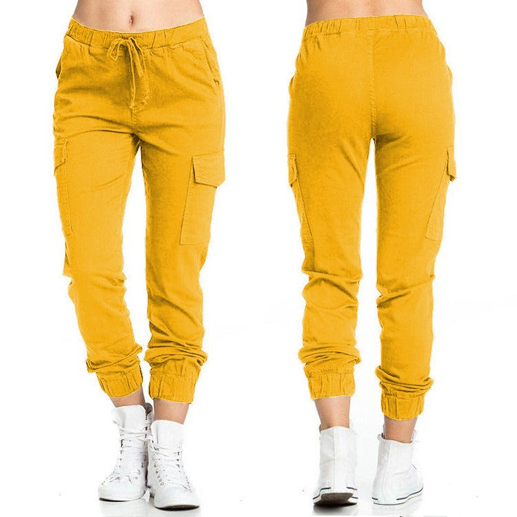 Casual Elastic Waist String Side Pocket Trousers