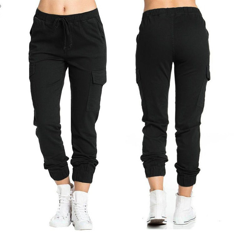 Casual Elastic Waist String Side Pocket Trousers