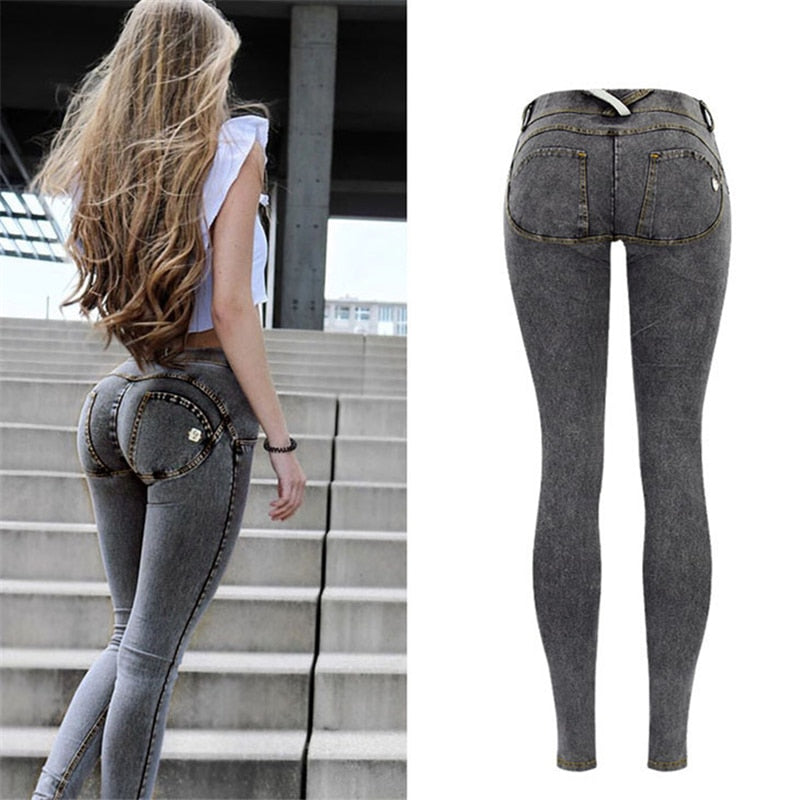 Sexy Low Waist Peach Push Up Hip Skinny Grey Denim Jeans