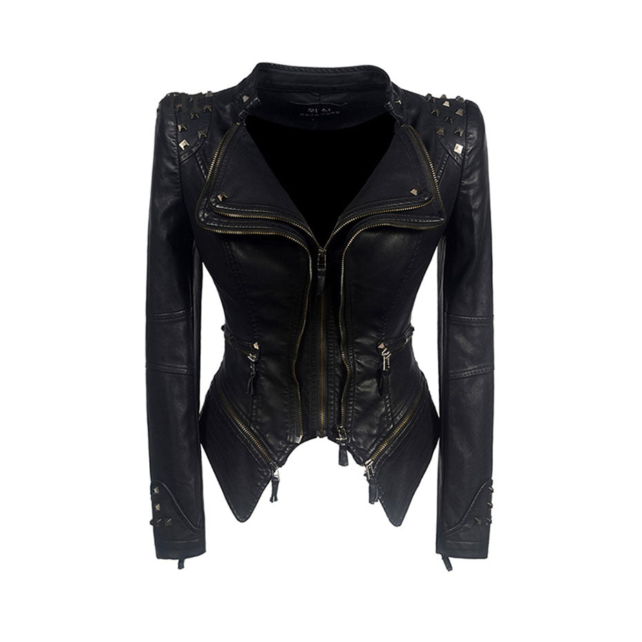 Women Faux Leather PU Motorcycle Jacket