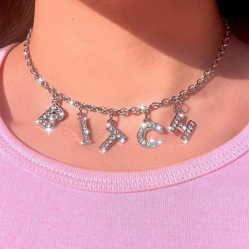 Necklace Jewelry Punk Fashion Rhinestone Letter Necklace