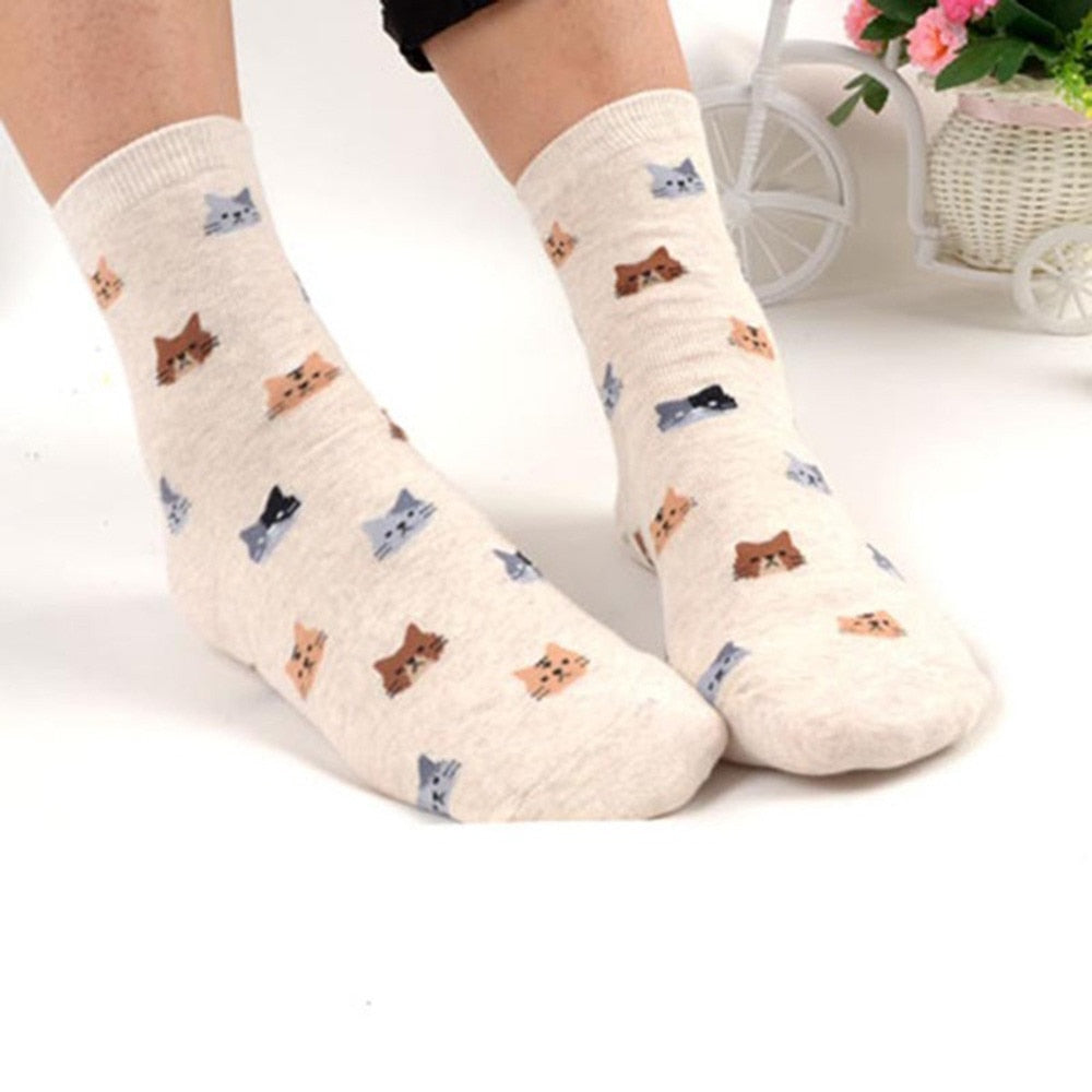 kawaii Socks Funny Cartoon Cat Print Women Cute Girls Colorful Cotton Socks Autumn Winter Socks