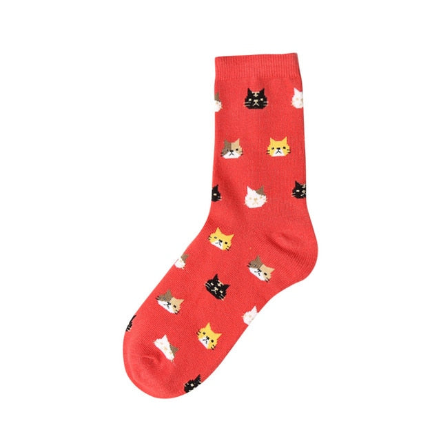 kawaii Socks Funny Cartoon Cat Print Women Cute Girls Colorful Cotton Socks Autumn Winter Socks