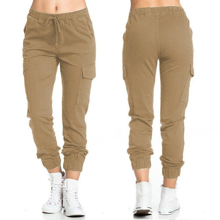 Casual Elastic Waist String Side Pocket Trousers