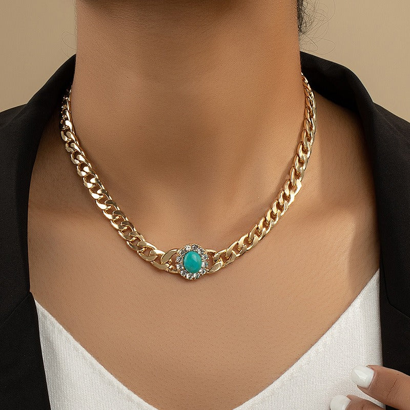 Jewelry With Diamonds Turquoise Design Thick Chain Design Necklace