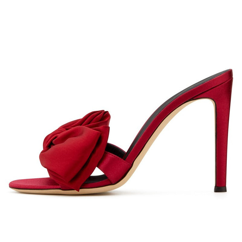 Womens Large Red and Black Sardine Slim High Heels Muller Sandals