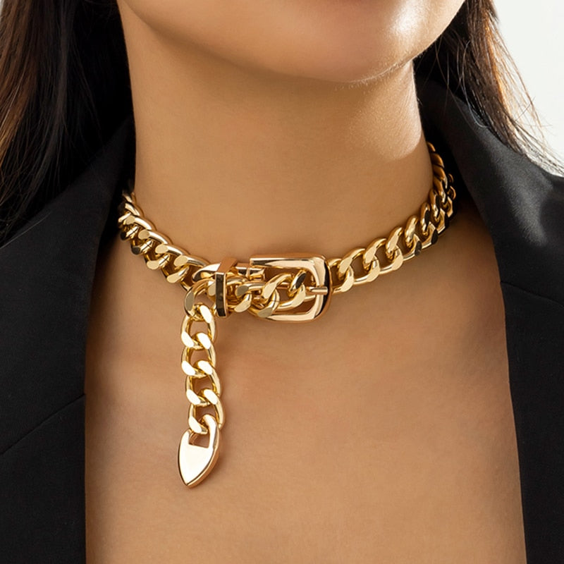 Ingemark Exaggerated Heavy Metal Belt Choker Necklace for Women