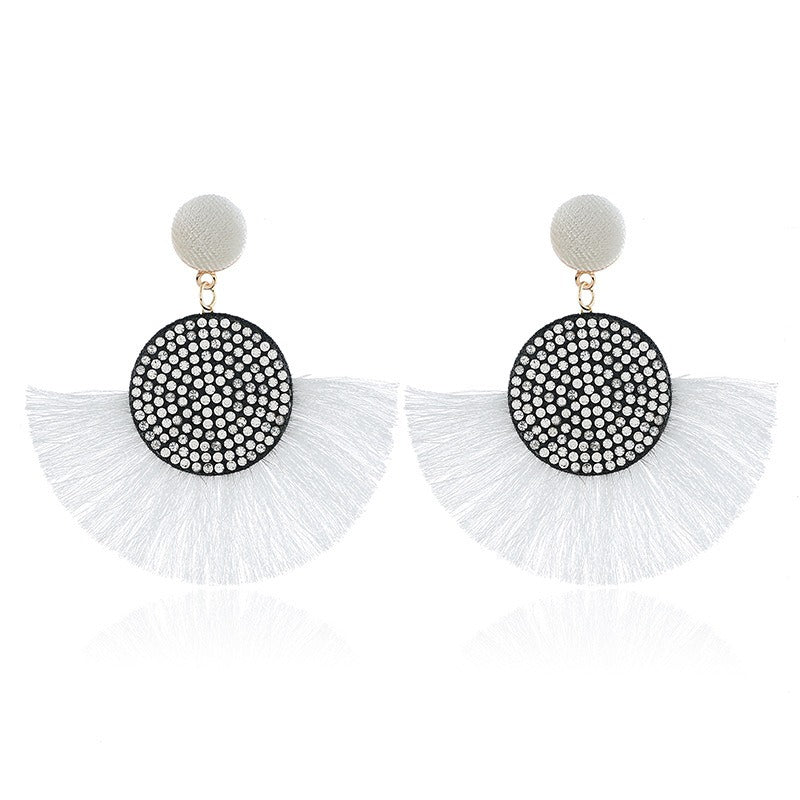 Exaggerated Round Diamond Tassel Earrings Women Fashion Accessories