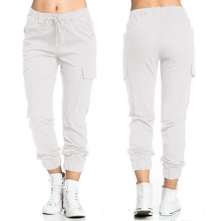 Casual Elastic Waist String Side Pocket Trousers