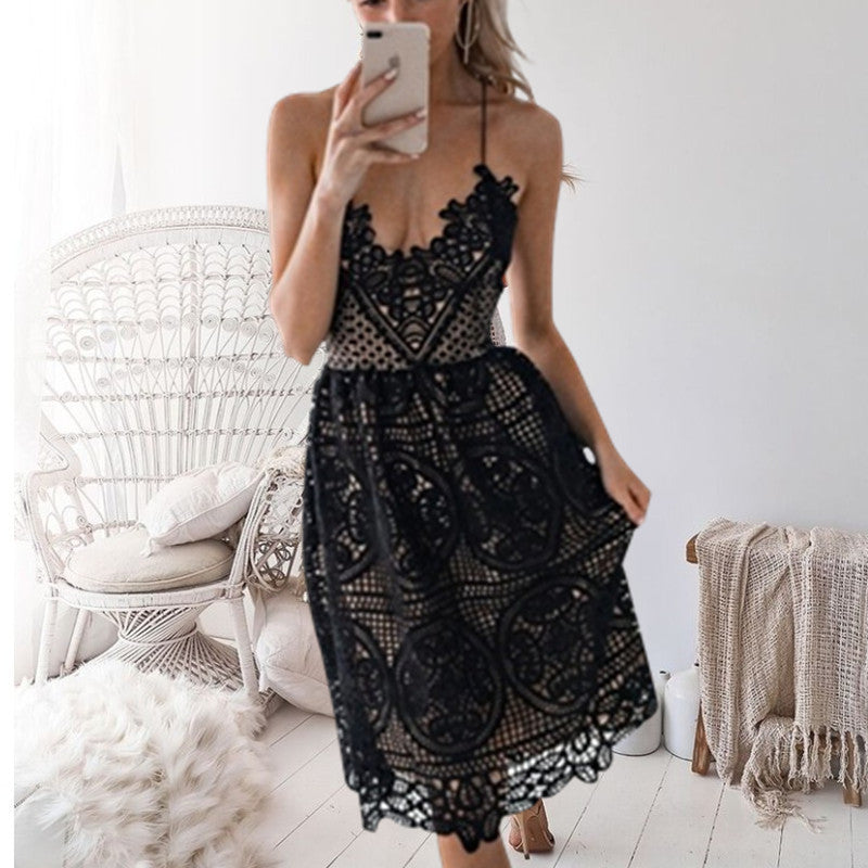 Women Sexy Lace Halter Party Dress