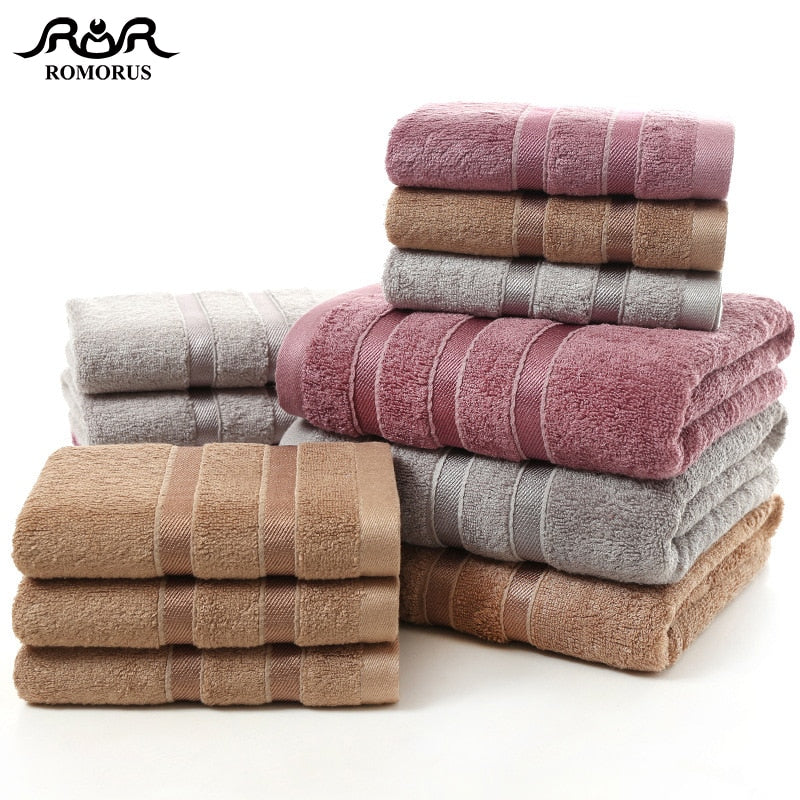 ROMORUS 100% Bamboo Fiber Towels Purple Gray Brown Bath Face Towel Set