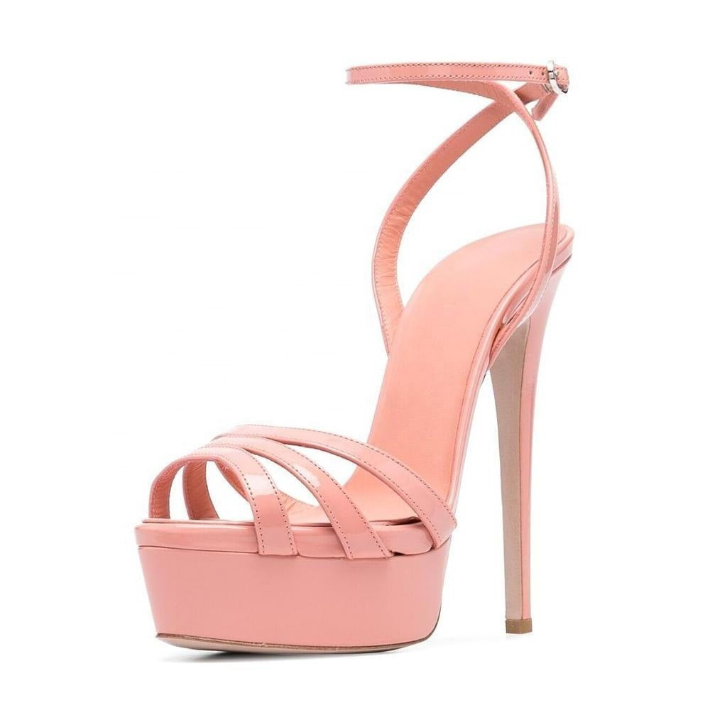 Platform Womens Sandals With Round Toe Ankle Buckle and Slim High Heels
