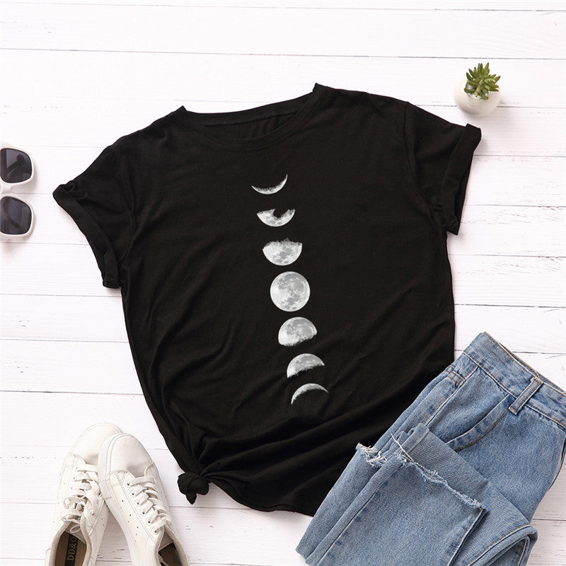 New Moon Planet Print Summer T-shirt Sizes S-5XL