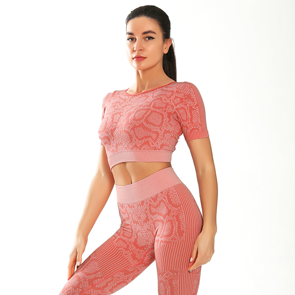 Two Piece Snake Pattern Beautiful Back Buttocks Cropped Yoga Suit