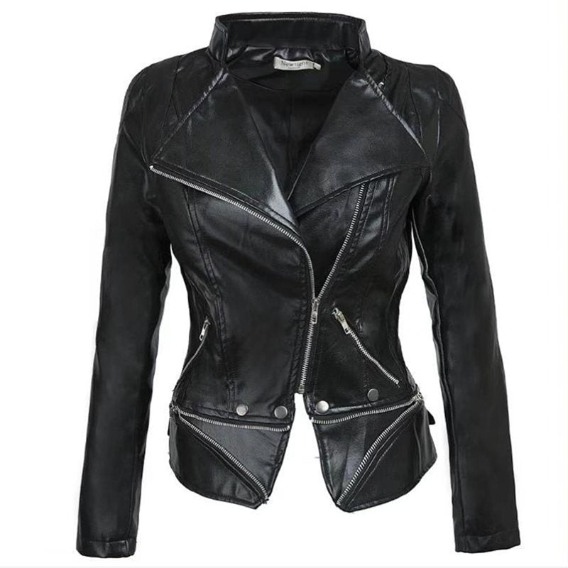 Plus Size 3XL Women Winter Gothic Black Faux Leather Jacket