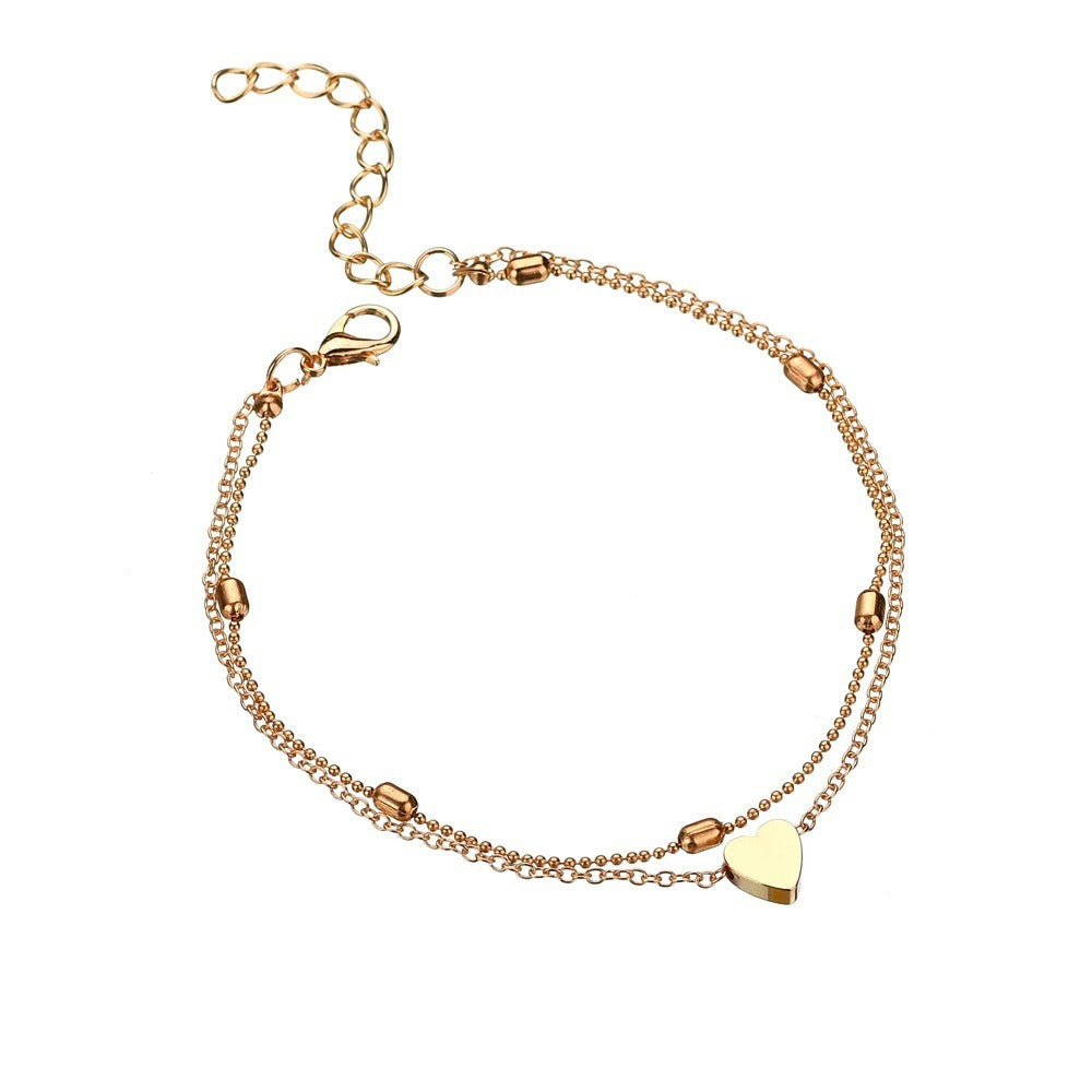 Double Layered Peach Hear Love Beach Anklet