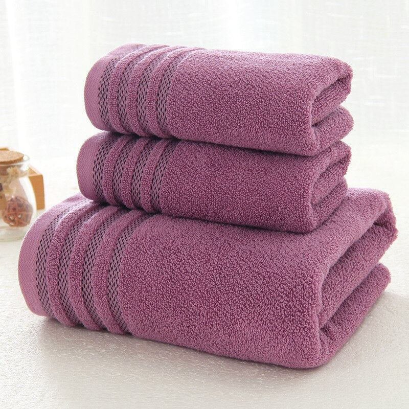 New Stripe Cotton Bath Towel of Three Sets Solid Color