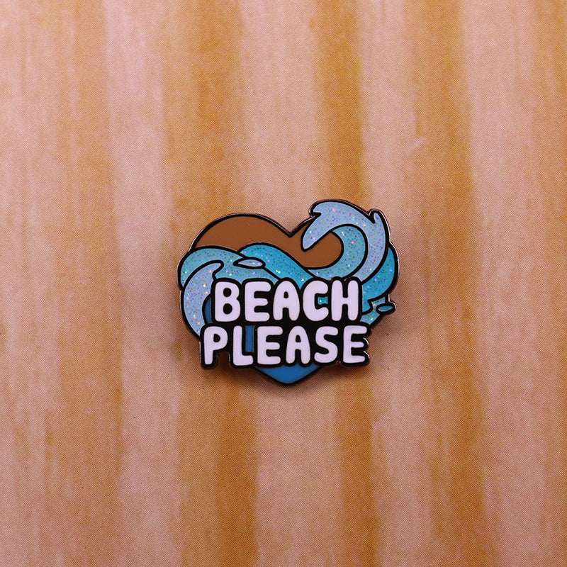 Glitter Beach Love Brooch Kawaii Wave Series Badge