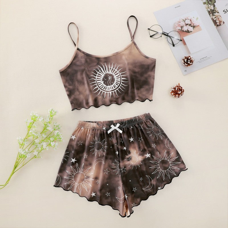 Women's Tie-Dye Xingyue Printing Camisole Top + Shorts Homewear Set