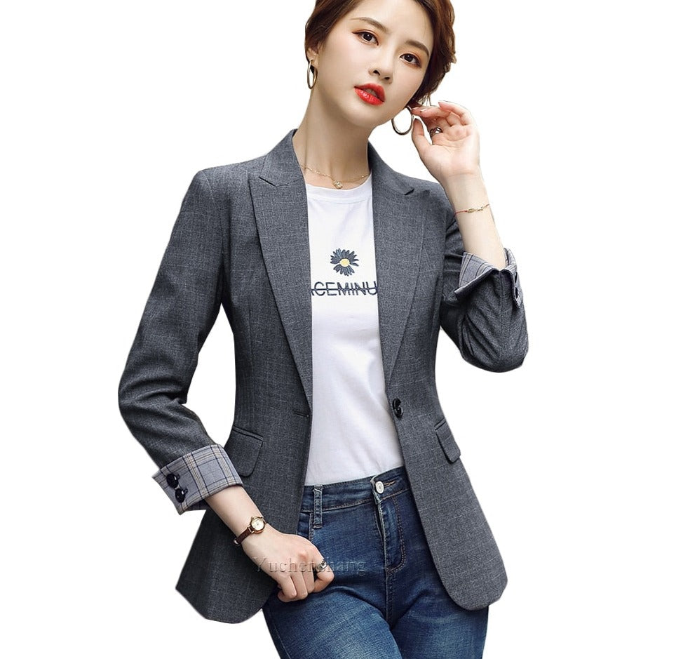 Women Green Black Blue Solid Tops Office Lady Blazer