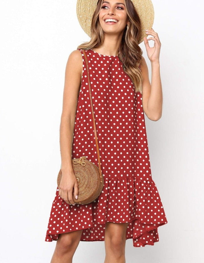 Women Summer Polka Dot Chiffon Sleeveless Dress