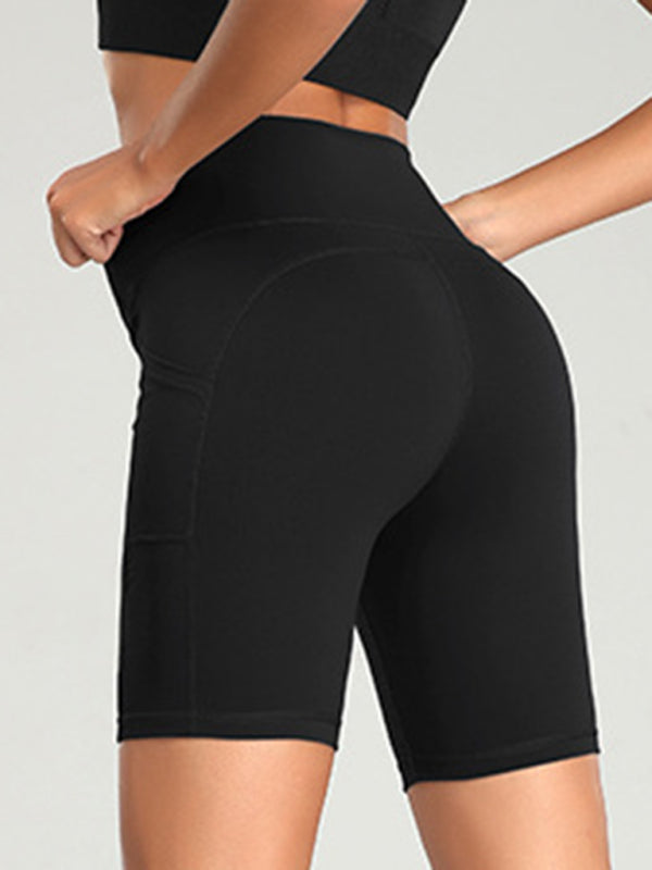 Women's Solid Color Power High Waist Pocket Bike Shorts