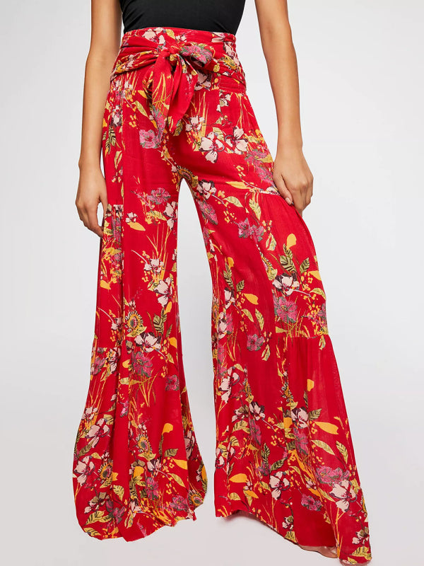 Women's printed loose casual holiday wind strappy wide-leg pants