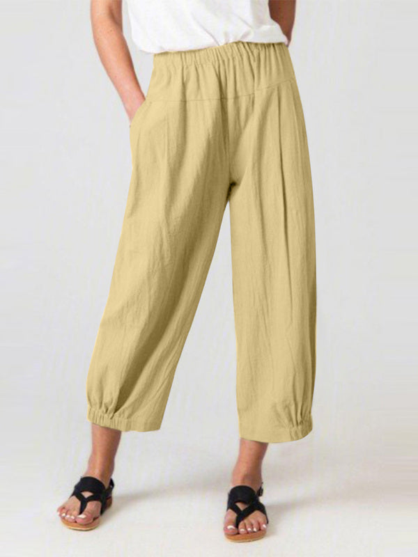 Women's Solid Color Crop Wide-leg Linen Pants