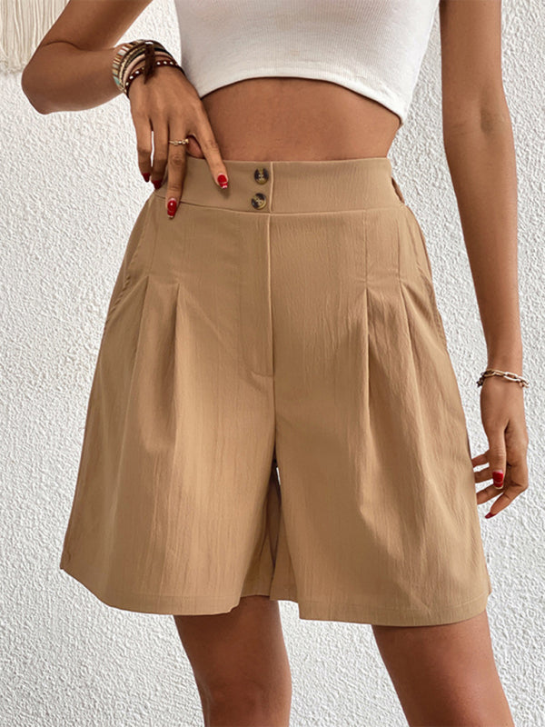 Women’s Solid Color Pleated High Waist Linen Shorts