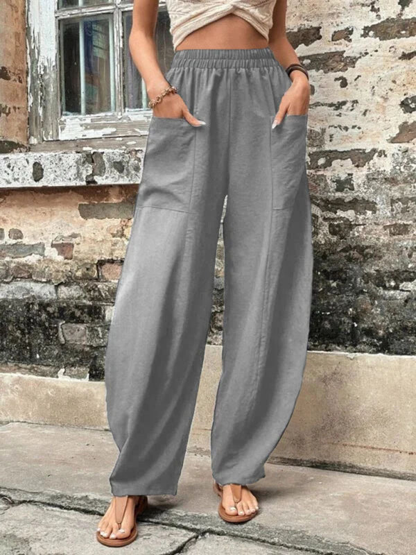 Women's Pants Solid Color Pocket Women's Casual Pants Elastic Pants Trousers