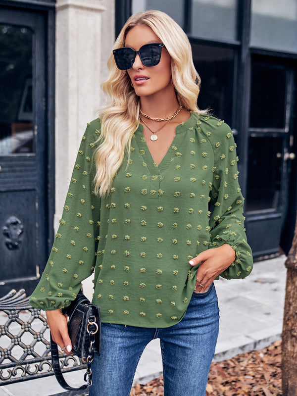 Women's new jacquard V-neck long-sleeved V-neck loose top